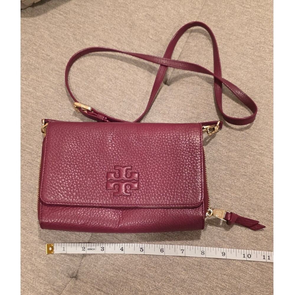 Tory Burch Burgundy Pebbled Leather Crossbody Shoulder Bag